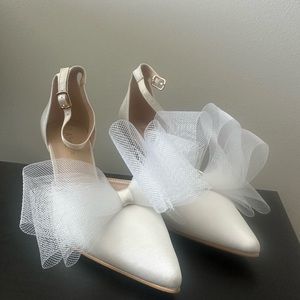 White wedding bow heels